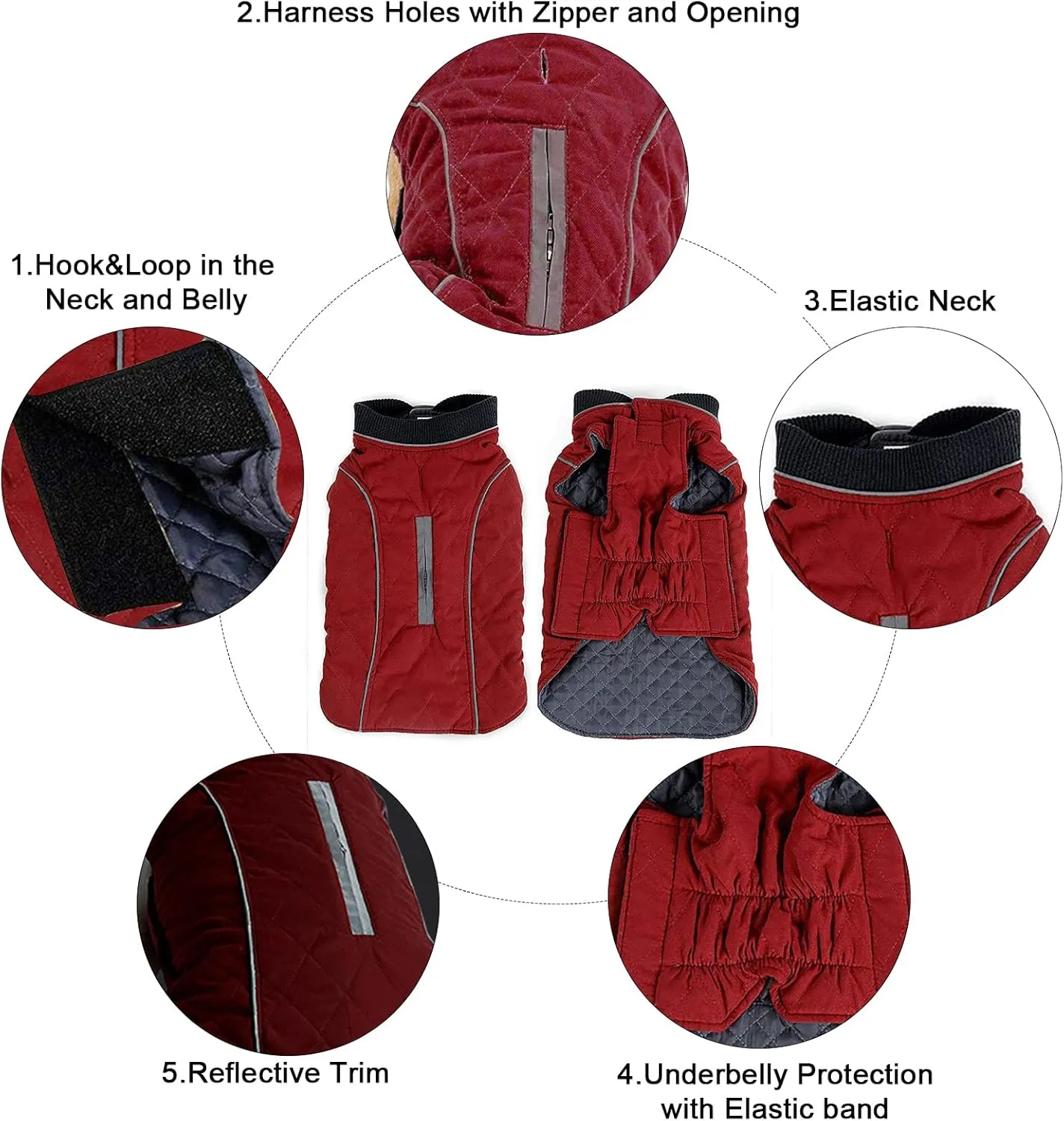 Morezi Dog Coat with Reflective strim, Winter Dog Jacket Water Resistant underbelly Warm Puppy Suit with Harness Hole - Suitable for French Bulldog, shitzu, Jack Russell Terrier - M - Red