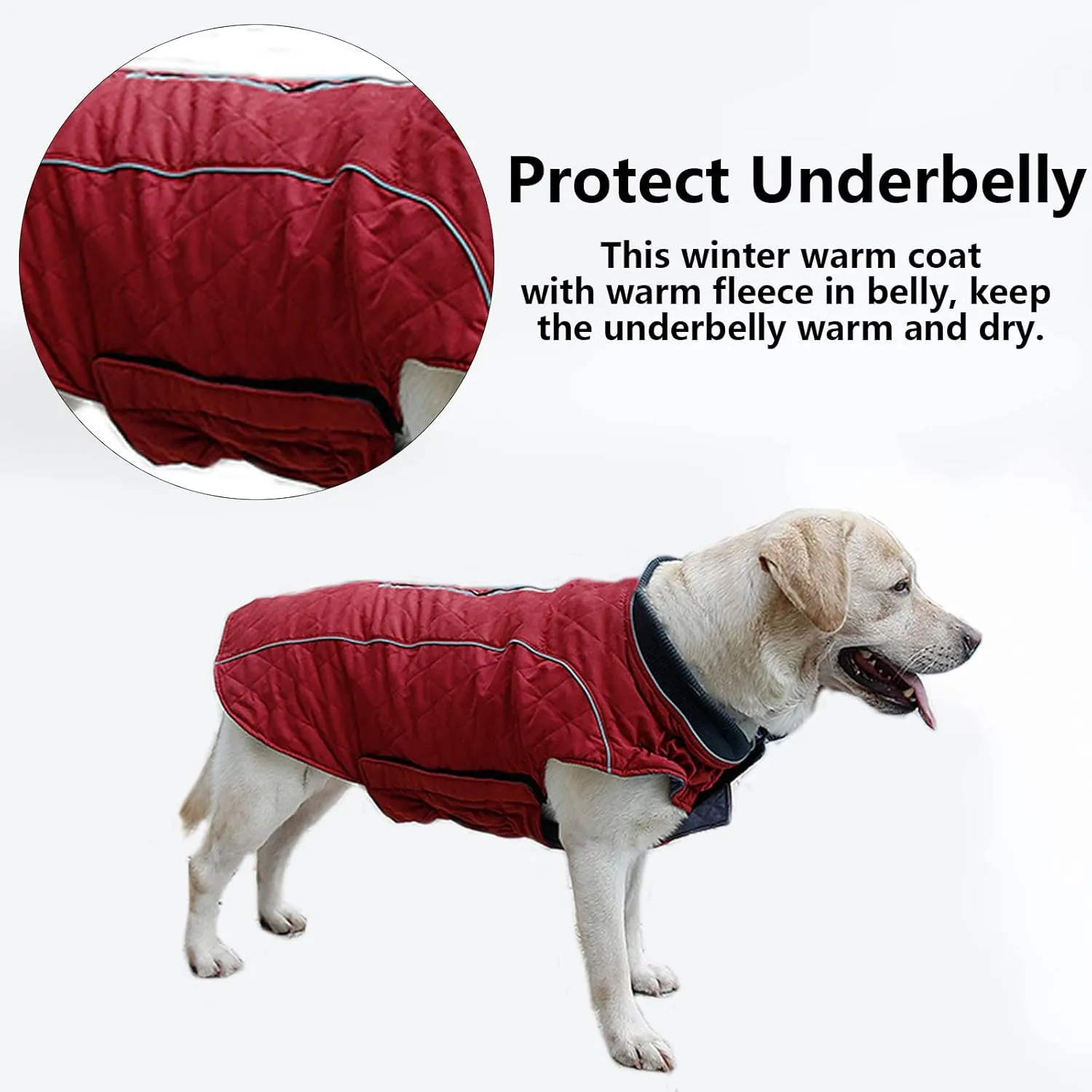 Morezi Dog Coat with Reflective strim, Winter Dog Jacket Water Resistant underbelly Warm Puppy Suit with Harness Hole - Suitable for French Bulldog, shitzu, Jack Russell Terrier - M - Red