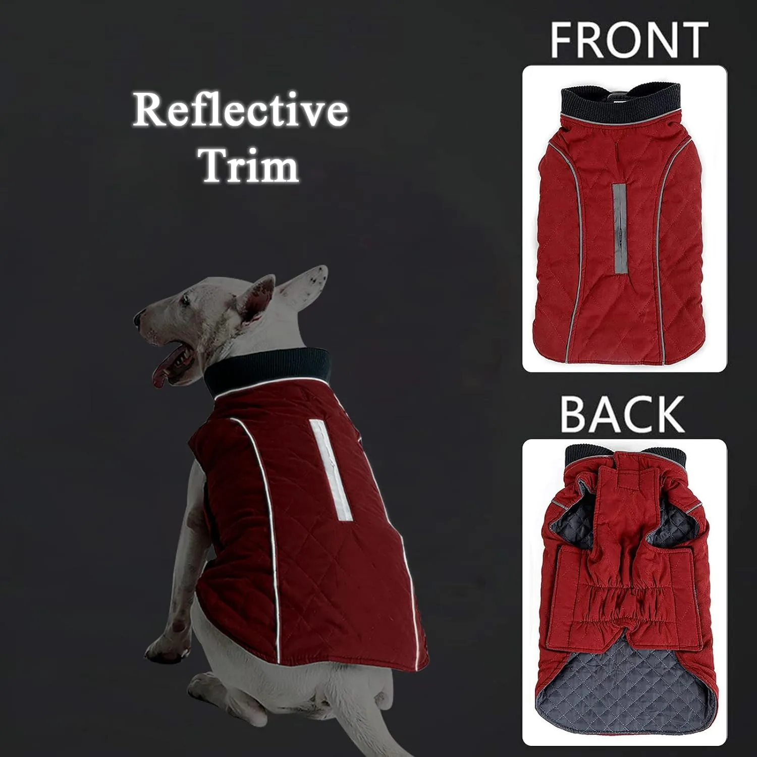Morezi Dog Coat with Reflective strim, Winter Dog Jacket Water Resistant underbelly Warm Puppy Suit with Harness Hole - Suitable for French Bulldog, shitzu, Jack Russell Terrier - M - Red