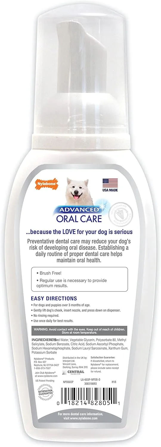 Nylabone Advanced Oral Care Pet Dental Foam Tartar Remover & Breath Freshener for Dogs, Dog Teeth-Cleaning, 4 oz.