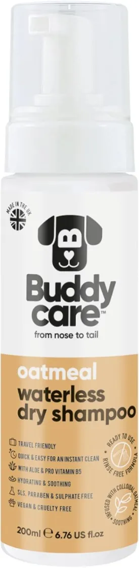 Oatmeal Waterless Dry Dog Shampoo by Buddycare | Deep Cleansing Shampoo for Dogs | Fresh Scented | with Aloe Vera and Pro Vitamin B5 (6.75 fl oz)