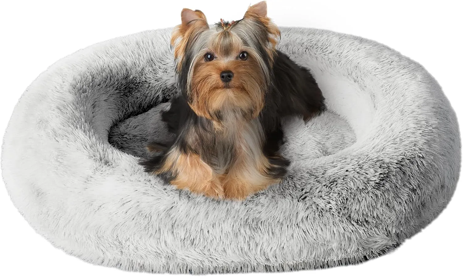Orthopedic Calming Dog Bed for Medium Dogs, Anti Anxiety Pet Beds with Supportive Foam, Removable Washable Oval Pets Couch, Fluffy Cuddle Bolster Cushion, Light Grey