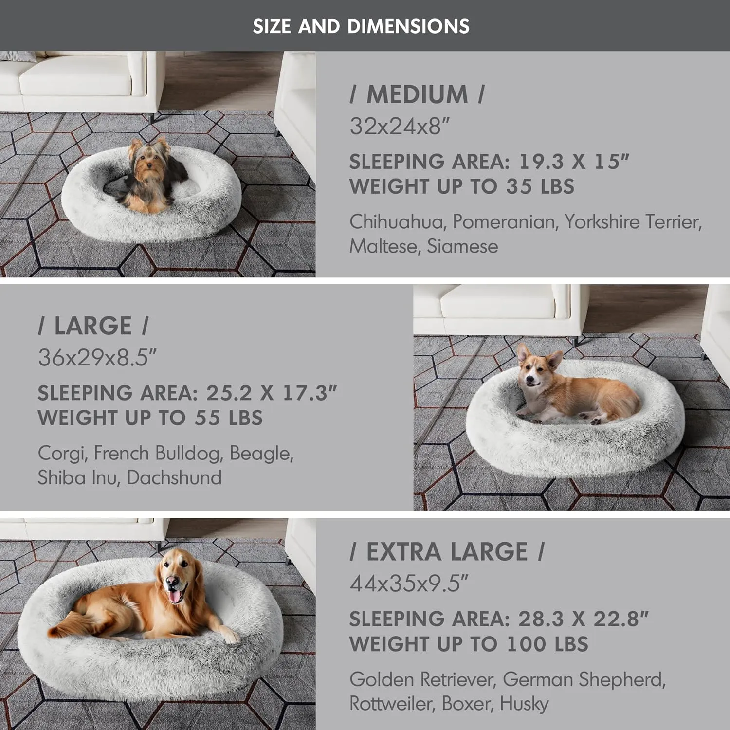 Orthopedic Calming Dog Bed for Medium Dogs, Anti Anxiety Pet Beds with Supportive Foam, Removable Washable Oval Pets Couch, Fluffy Cuddle Bolster Cushion, Light Grey