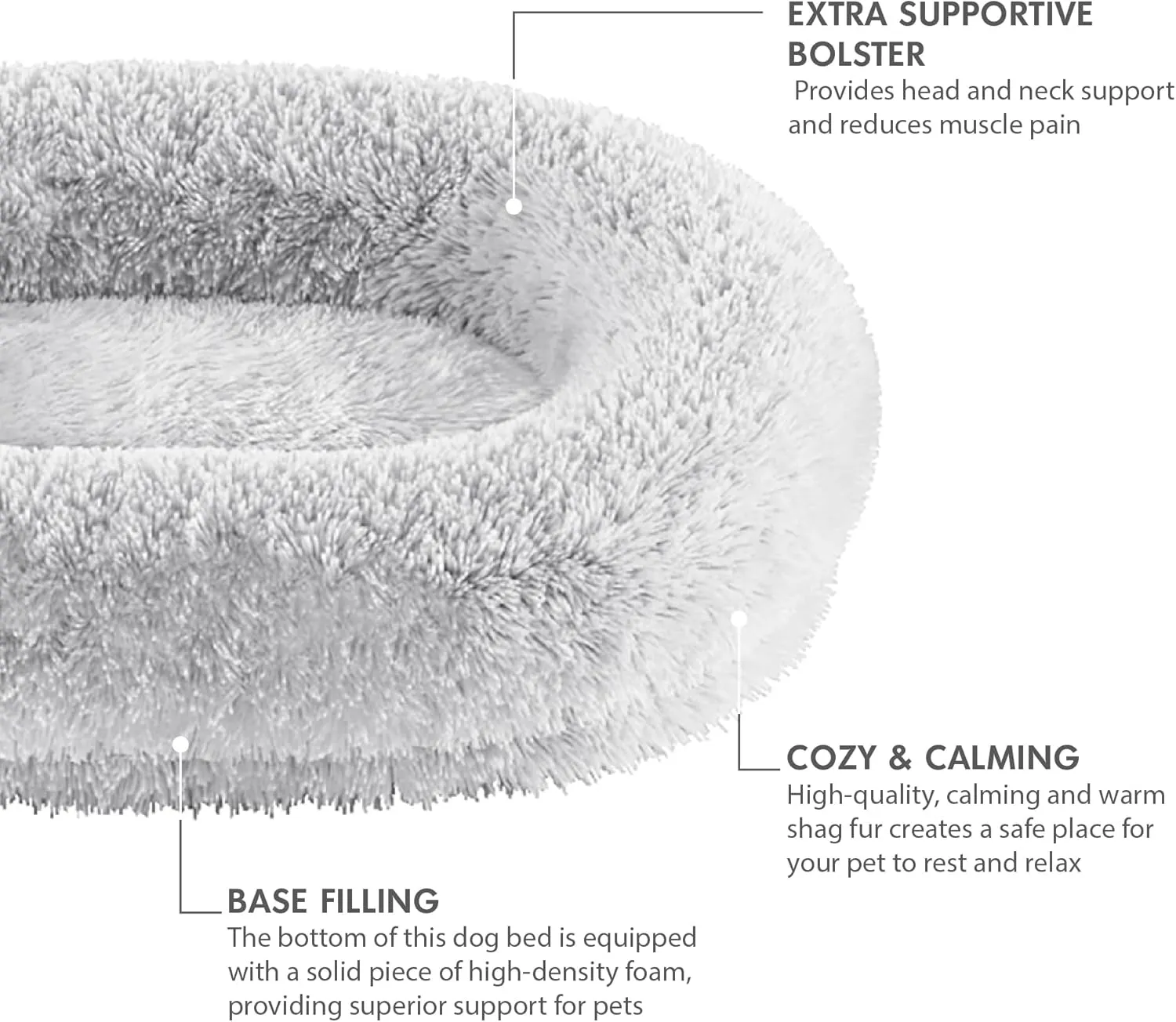 Orthopedic Calming Dog Bed for Medium Dogs, Anti Anxiety Pet Beds with Supportive Foam, Removable Washable Oval Pets Couch, Fluffy Cuddle Bolster Cushion, Light Grey