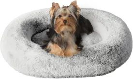 Orthopedic Calming Dog Bed for Medium Dogs, Anti Anxiety Pet Beds with Supportive Foam, Removable Washable Oval Pets Couch, Fluffy Cuddle Bolster Cushion, Light Grey