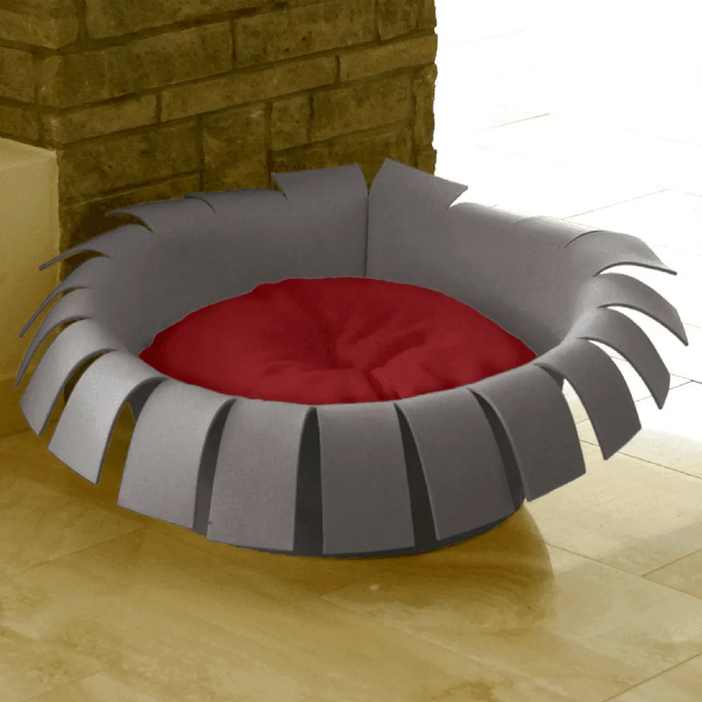 Orthopedic Cat Bed By Pet Interiors- Grey Felt Crown