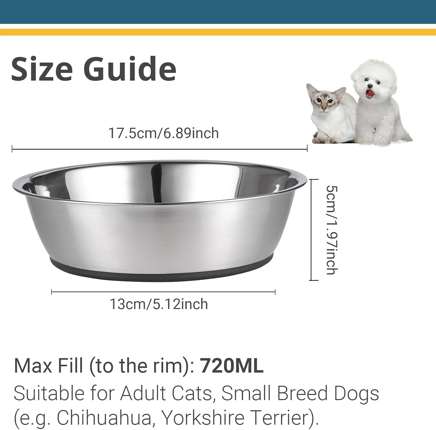 PEGGY11 Lightweight Stainless Steel Cat Bowls - 3 Cup, 2 Pack