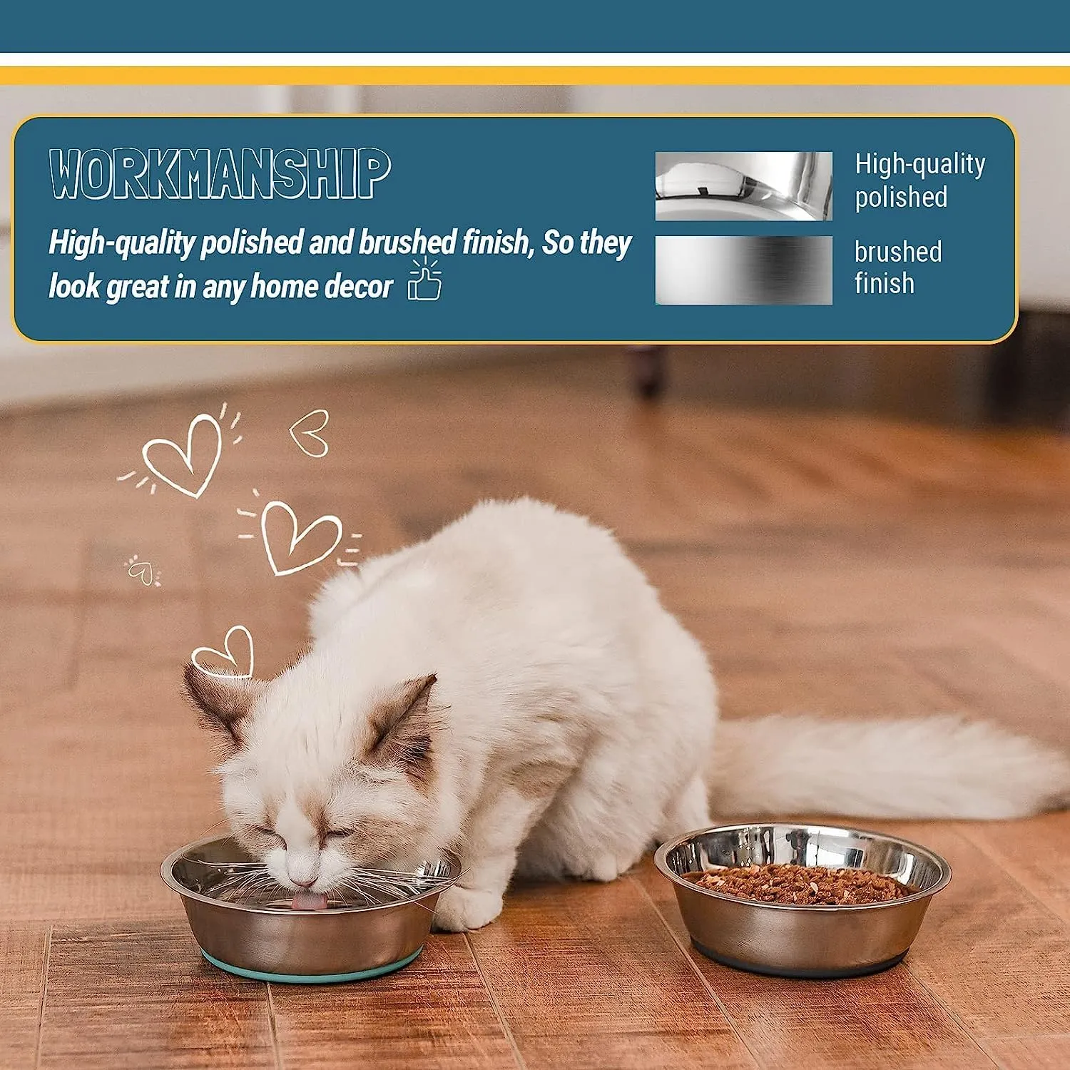 PEGGY11 Lightweight Stainless Steel Cat Bowls - 3 Cup, 2 Pack