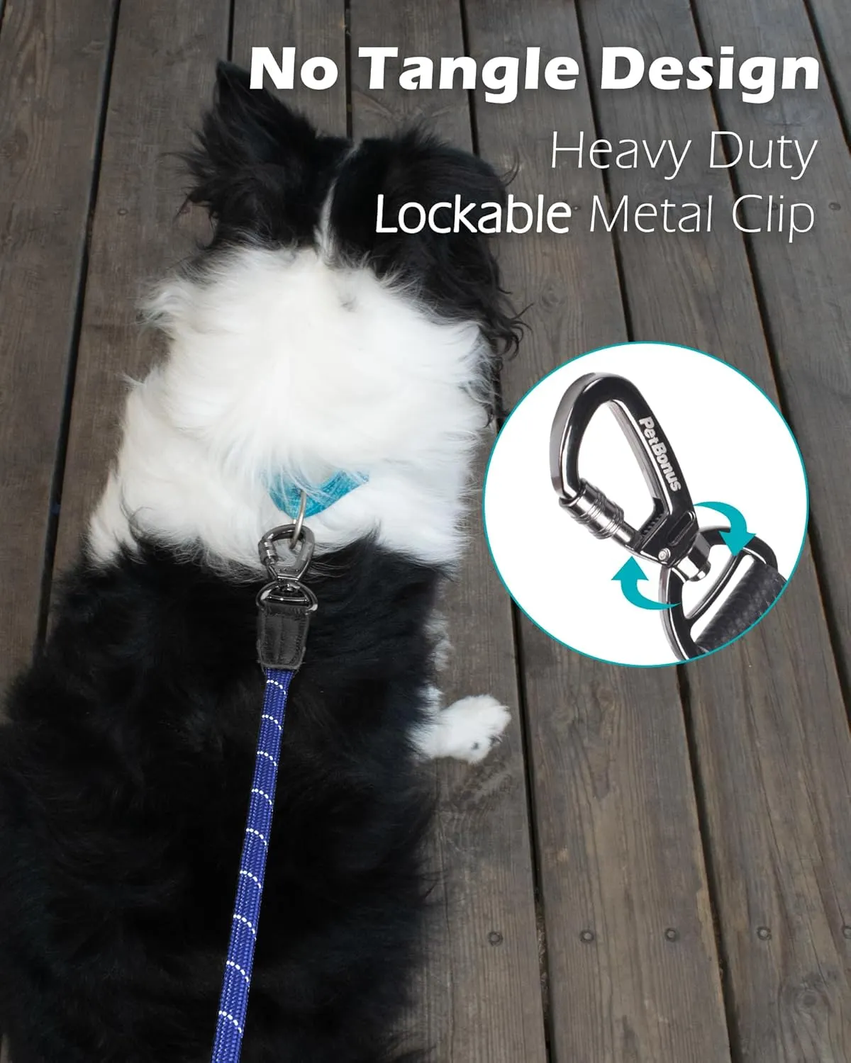 PetBonus Double Handle Rope Dog Leash, 5FT/6FT Heavy Duty Training Lead with Lockable Hook and 2 Comfortable Padded Handles, Reflective Walking Nylon Leash for Small Medium Dogs (1/2" x 5 FT, Blue)