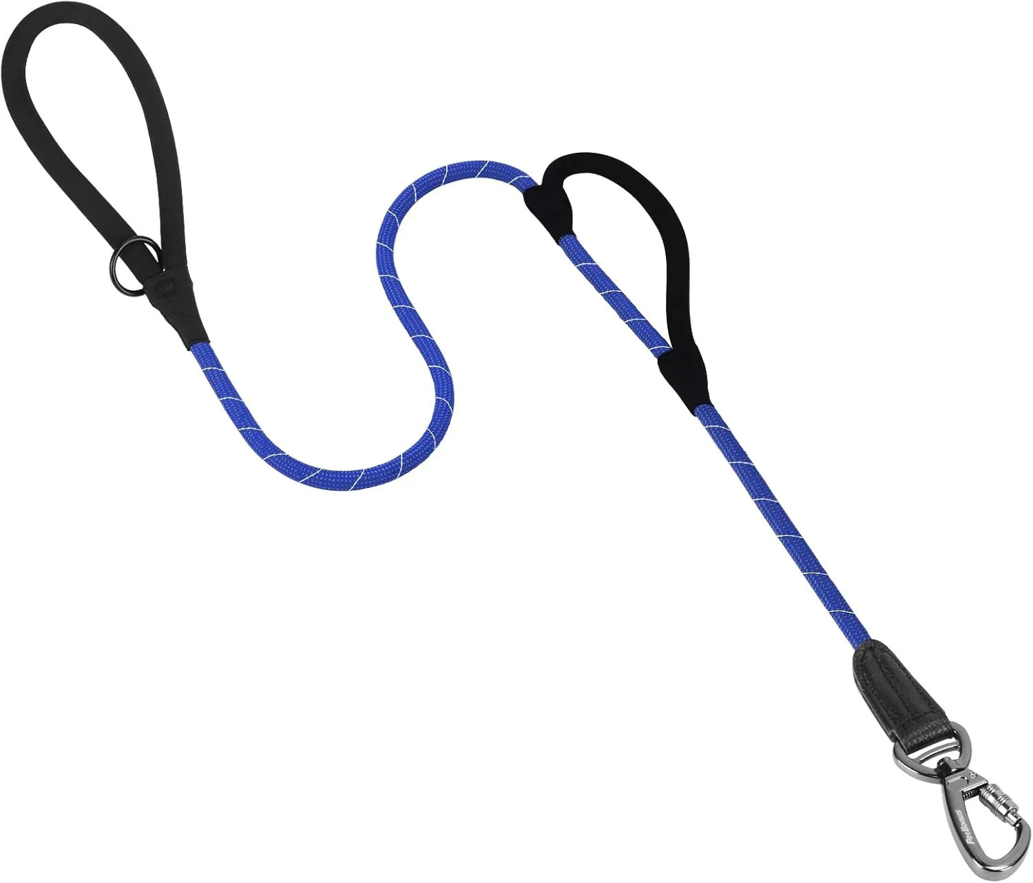 PetBonus Double Handle Rope Dog Leash, 5FT/6FT Heavy Duty Training Lead with Lockable Hook and 2 Comfortable Padded Handles, Reflective Walking Nylon Leash for Small Medium Dogs (1/2" x 5 FT, Blue)
