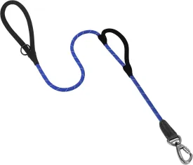 PetBonus Double Handle Rope Dog Leash, 5FT/6FT Heavy Duty Training Lead with Lockable Hook and 2 Comfortable Padded Handles, Reflective Walking Nylon Leash for Small Medium Dogs (1/2" x 5 FT, Blue)