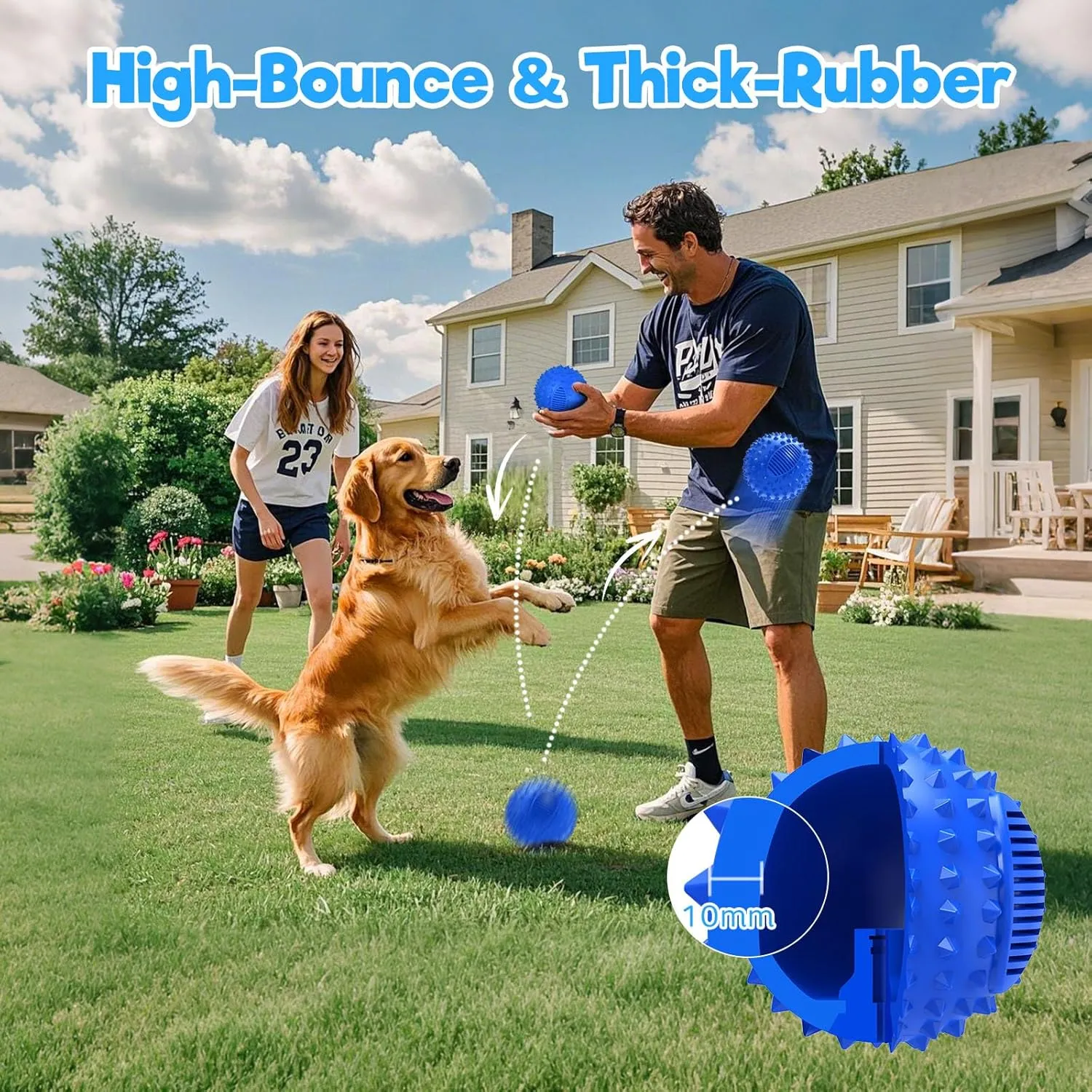 petizer 3" Squeaky Dog Balls for Aggressive Chewers, Durable Interactive Spiky Ball for Teething, Indestructible Rubber Dog Chew Toys, Tough Pet Toys for Small, Medium & Large Breeds