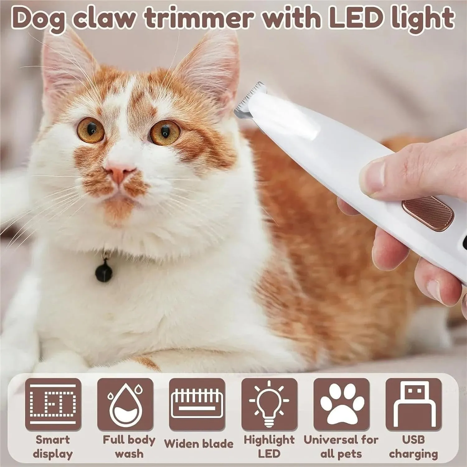 Petoirpet Trimmer, New Pet Micro Precision Trimmer, Paw Trimmer, Rechargeable Cordless Quiet Nail Grinder for Pets, Rechargeable Pet Paws Trimmer with LED Light