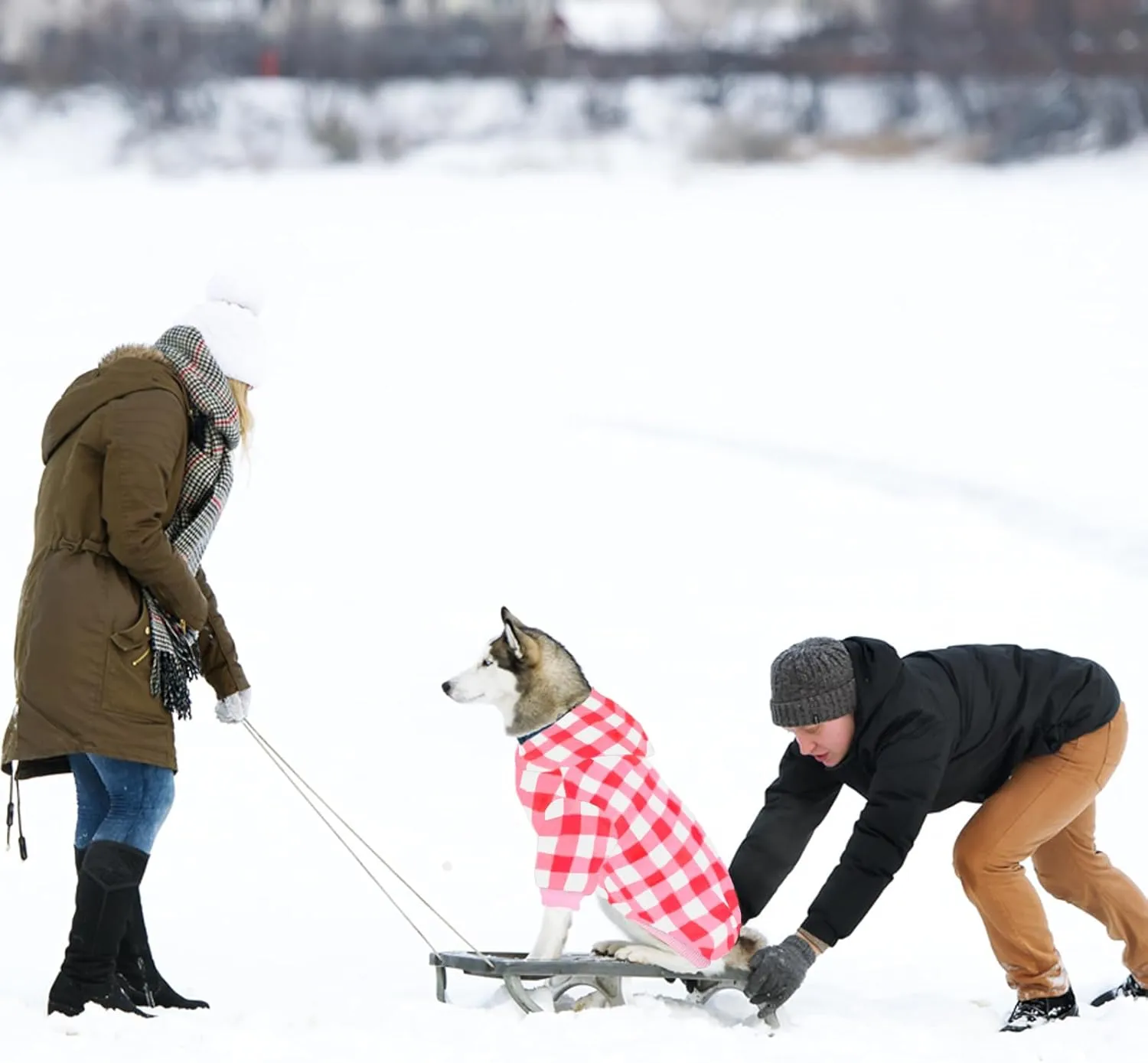 Plaid Dog Sweaters Hoodies Sweatshirts for Dogs Cats, Warm and Soft Cold Weater Coats for Christmas (Pink, Medium)