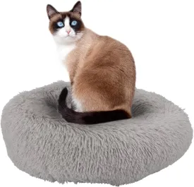Plush Calming Pet Bed,Round Donut Dog Bed for Small Medium Large Dogs,Anti-Slip Faux Fur Fluffy Anti-Anxiety Cat Bed Puppy Bed
