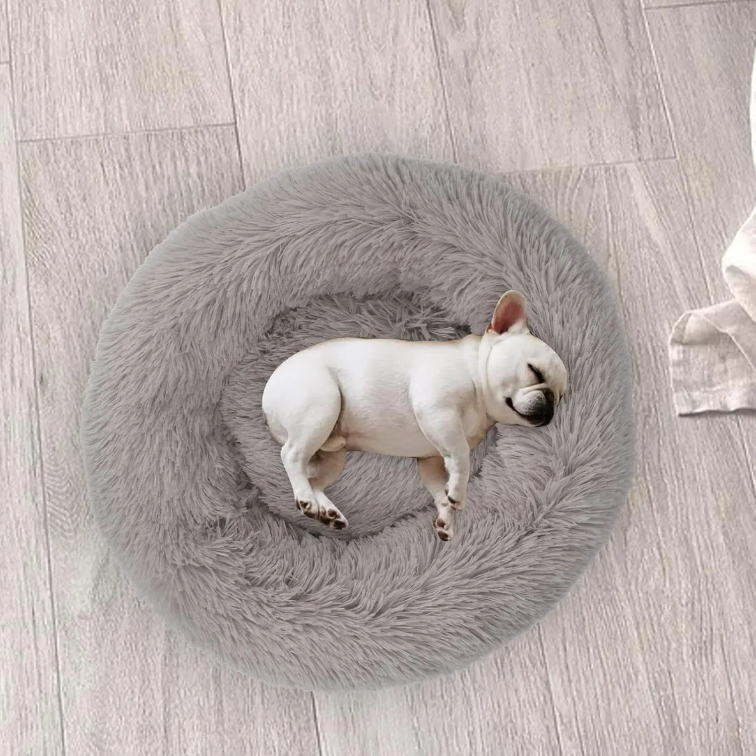 Plush Calming Pet Bed,Round Donut Dog Bed for Small Medium Large Dogs,Anti-Slip Faux Fur Fluffy Anti-Anxiety Cat Bed Puppy Bed
