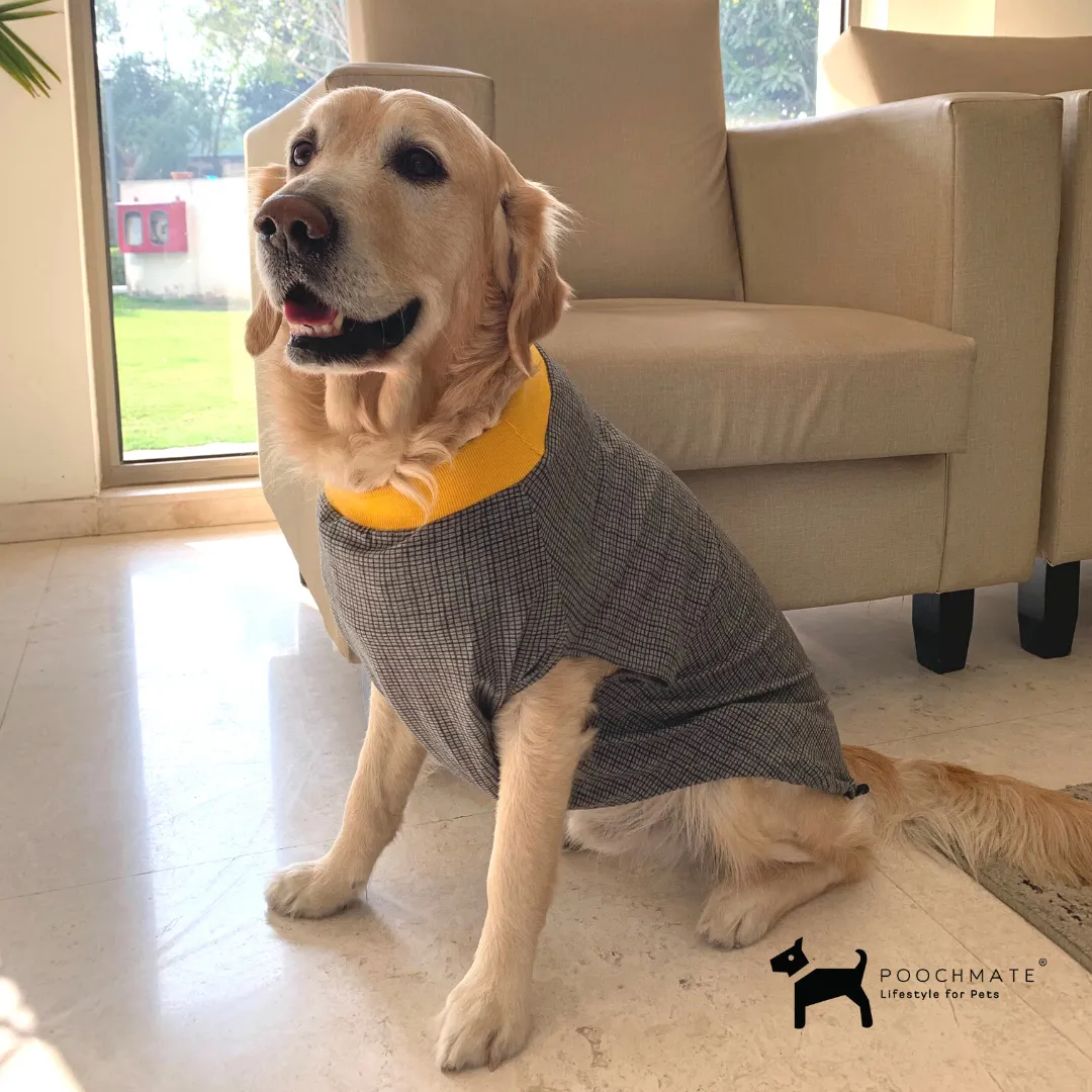 PoochMate Grey Checkered Cotton Dog T-Shirt