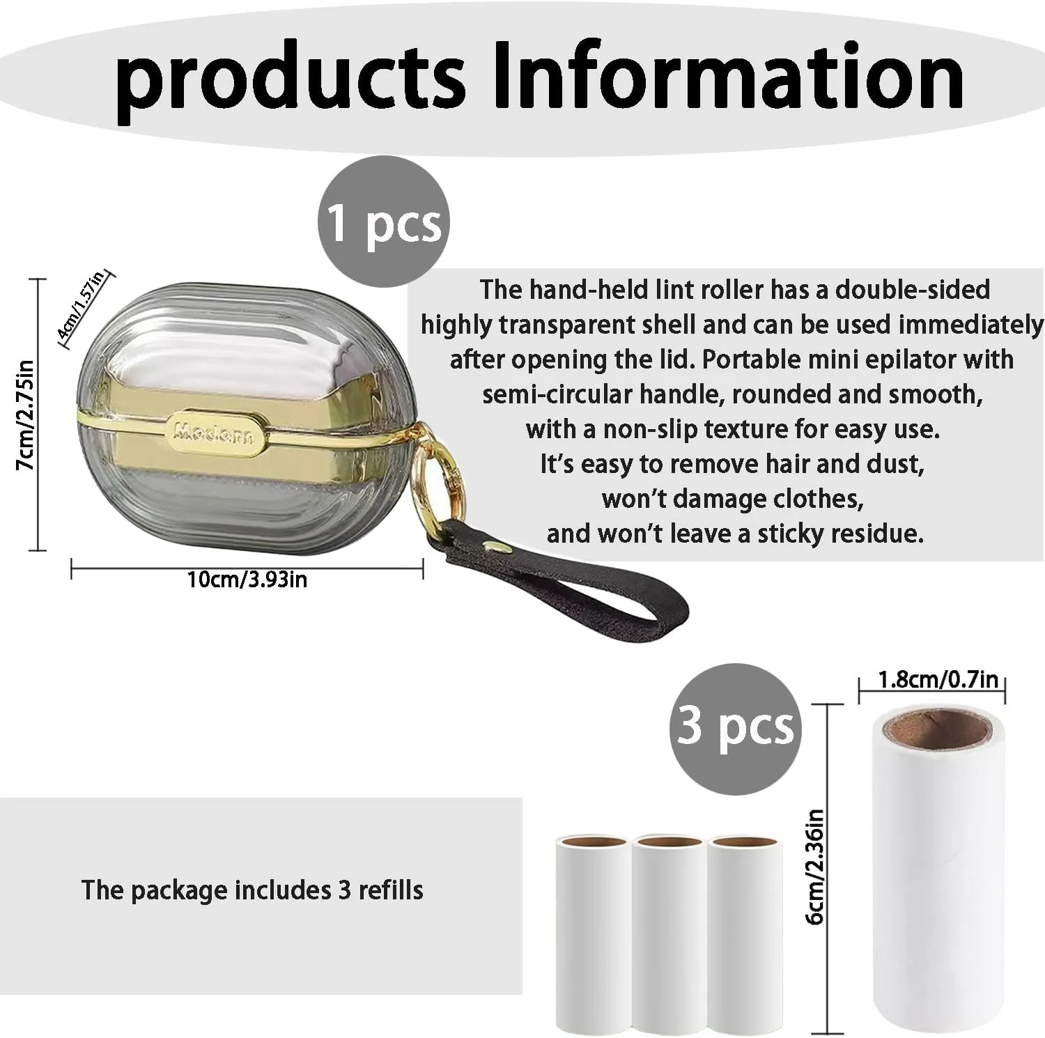 Portable Lint Roller with Hand Strap Double-Sided Travel Portable Roller Set for Clothes, Furniture, and Pet Hair Mini Reusable Super Sticky Dog Cat Pet Hair Remover with Refills (4 Pcs)