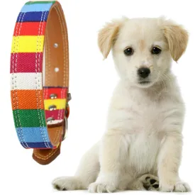 Rainbow Color Pattern Adjustable Pet Dog Collar