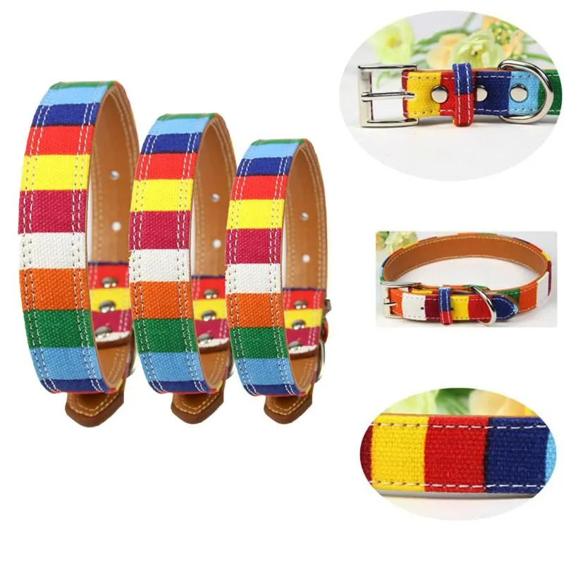 Rainbow Color Pattern Adjustable Pet Dog Collar