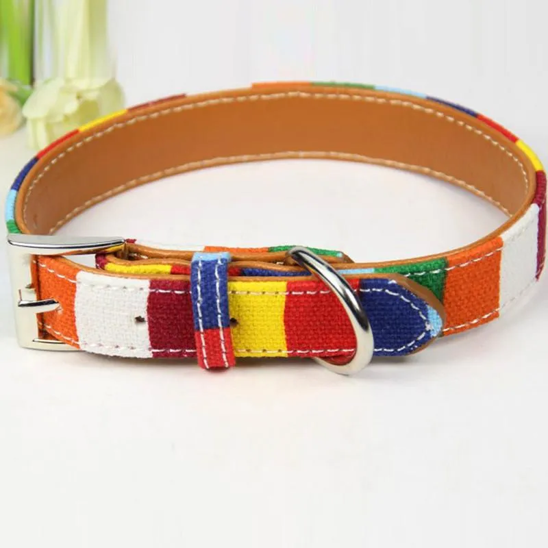 Rainbow Color Pattern Adjustable Pet Dog Collar