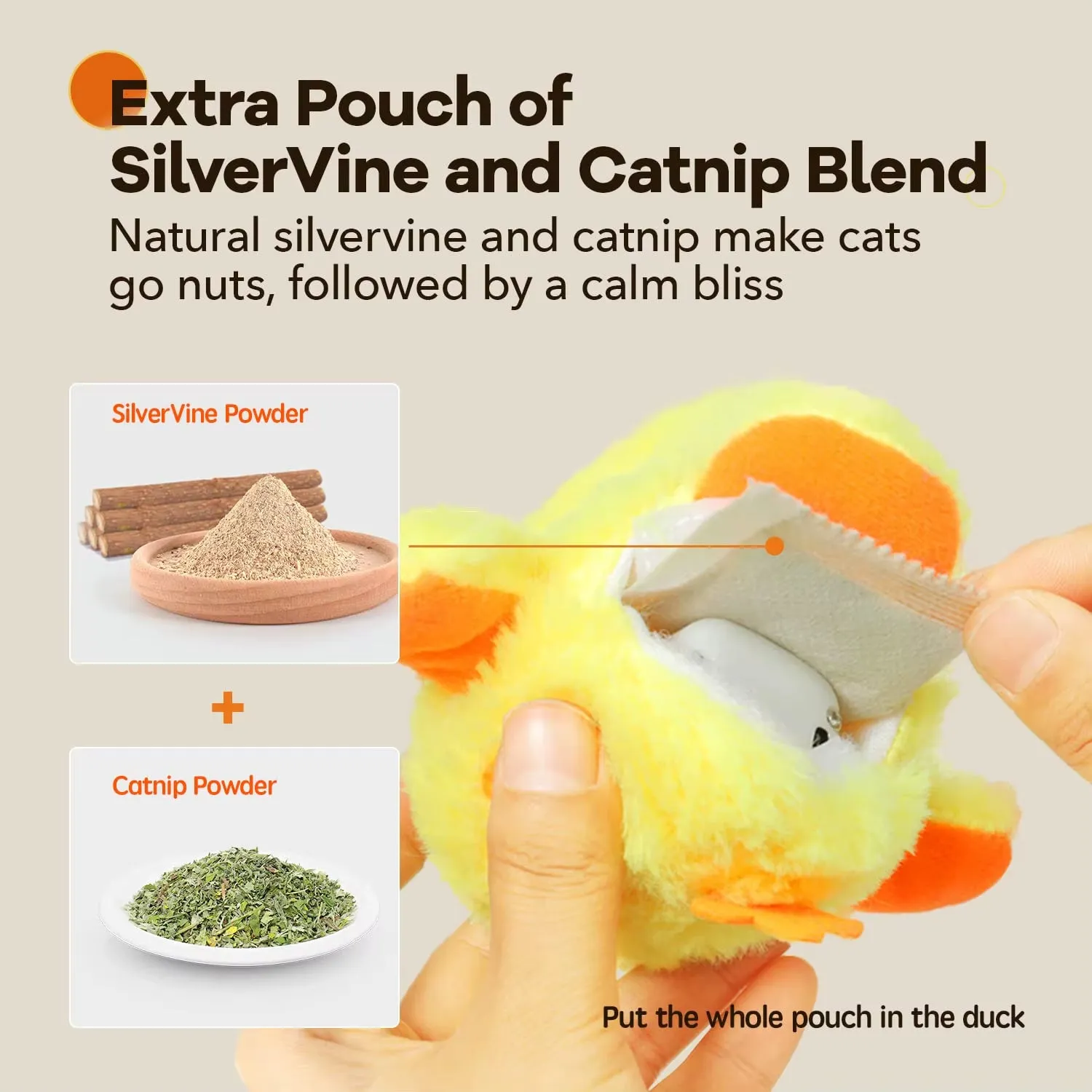 Rechargeable Flapping Duck Cat Toy – Interactive Plush with Catnip