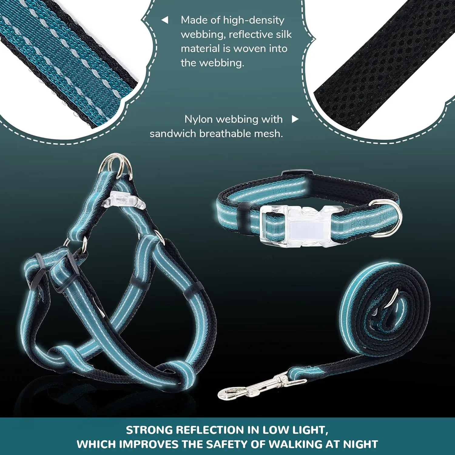 Reflective Dog Harness Collar Leash Set, No Pull Harness for Medium Sized Dog, Quick Release Buckle Puppy Harness for Walk, Run, Training, Double D-Ring Step in Dog Harness for Dog Girls and Boy