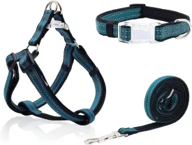 Reflective Dog Harness Collar Leash Set, No Pull Harness for Medium Sized Dog, Quick Release Buckle Puppy Harness for Walk, Run, Training, Double D-Ring Step in Dog Harness for Dog Girls and Boy