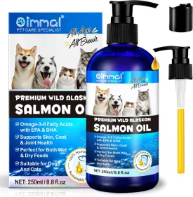 Salmon Oil for Dogs & Cats, Omega 3 Fish Oil for Dog's Skin and Coat, Natural EPA   DHA Fatty Acids for Joint Function, Immune & Heart Health, Wild Alaskan Salmon Oil 250ml for All Ages & All Breeds.