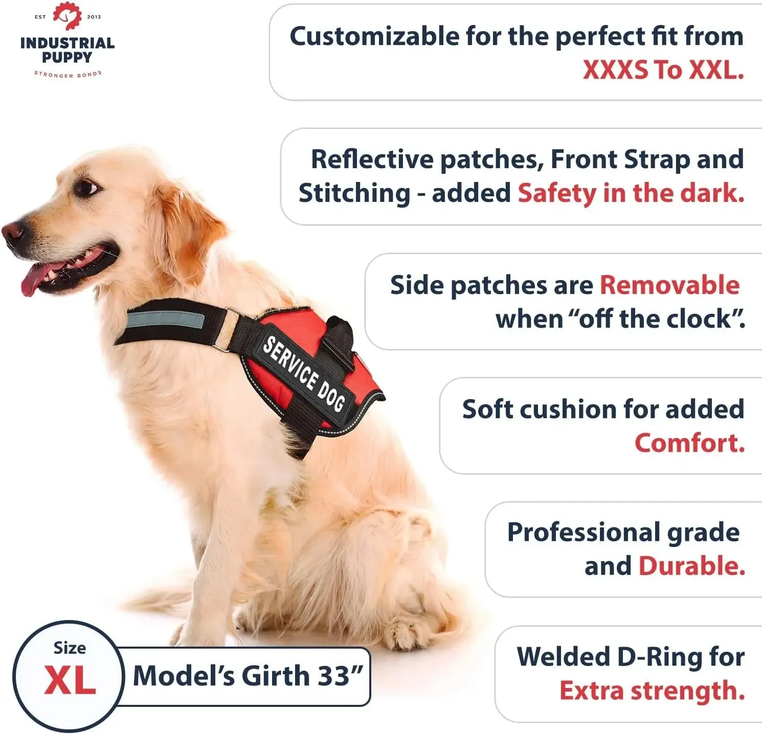 Service Dog Vest with Hook and Loop Straps
