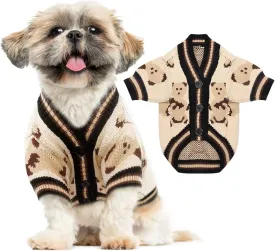 Small Dog Sweaters Cute Bear Dog Cardigans Clothes for Small Medium Dogs Boy Girl Puppy Cat Knitting Cardigan Outfits Dogs Winter Coats Warm Pet Doggy Clothes Soft Knitwear Apparel (Beige,S)