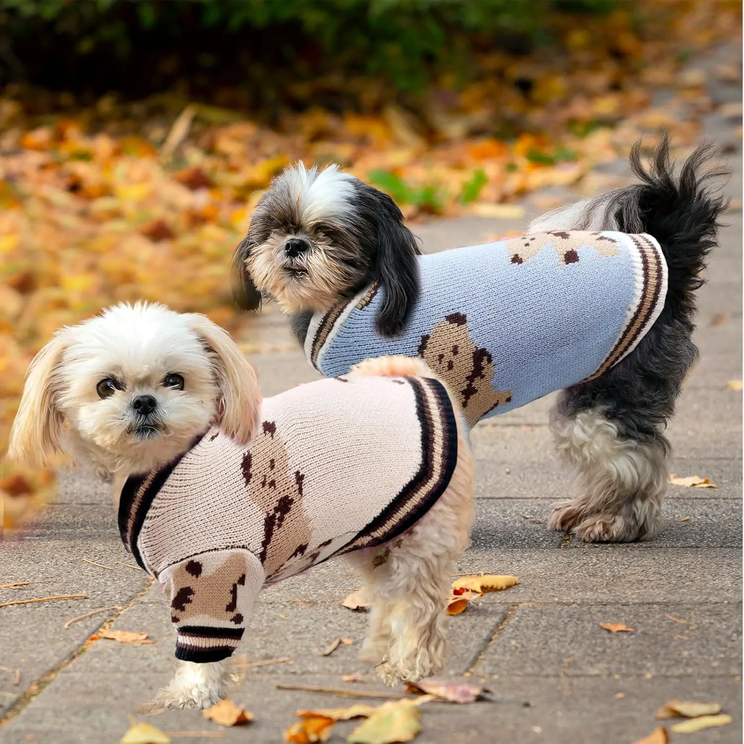 Small Dog Sweaters Cute Bear Dog Cardigans Clothes for Small Medium Dogs Boy Girl Puppy Cat Knitting Cardigan Outfits Dogs Winter Coats Warm Pet Doggy Clothes Soft Knitwear Apparel (Beige,S)