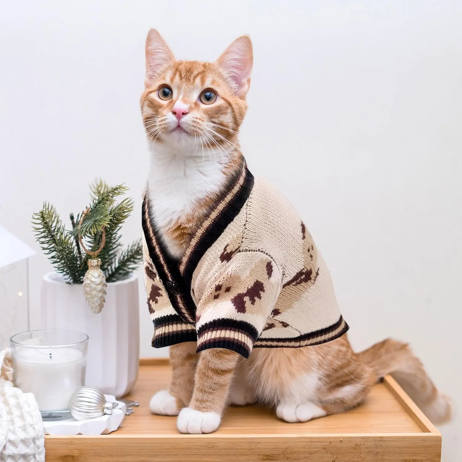 Small Dog Sweaters Cute Bear Dog Cardigans Clothes for Small Medium Dogs Boy Girl Puppy Cat Knitting Cardigan Outfits Dogs Winter Coats Warm Pet Doggy Clothes Soft Knitwear Apparel (Beige,S)