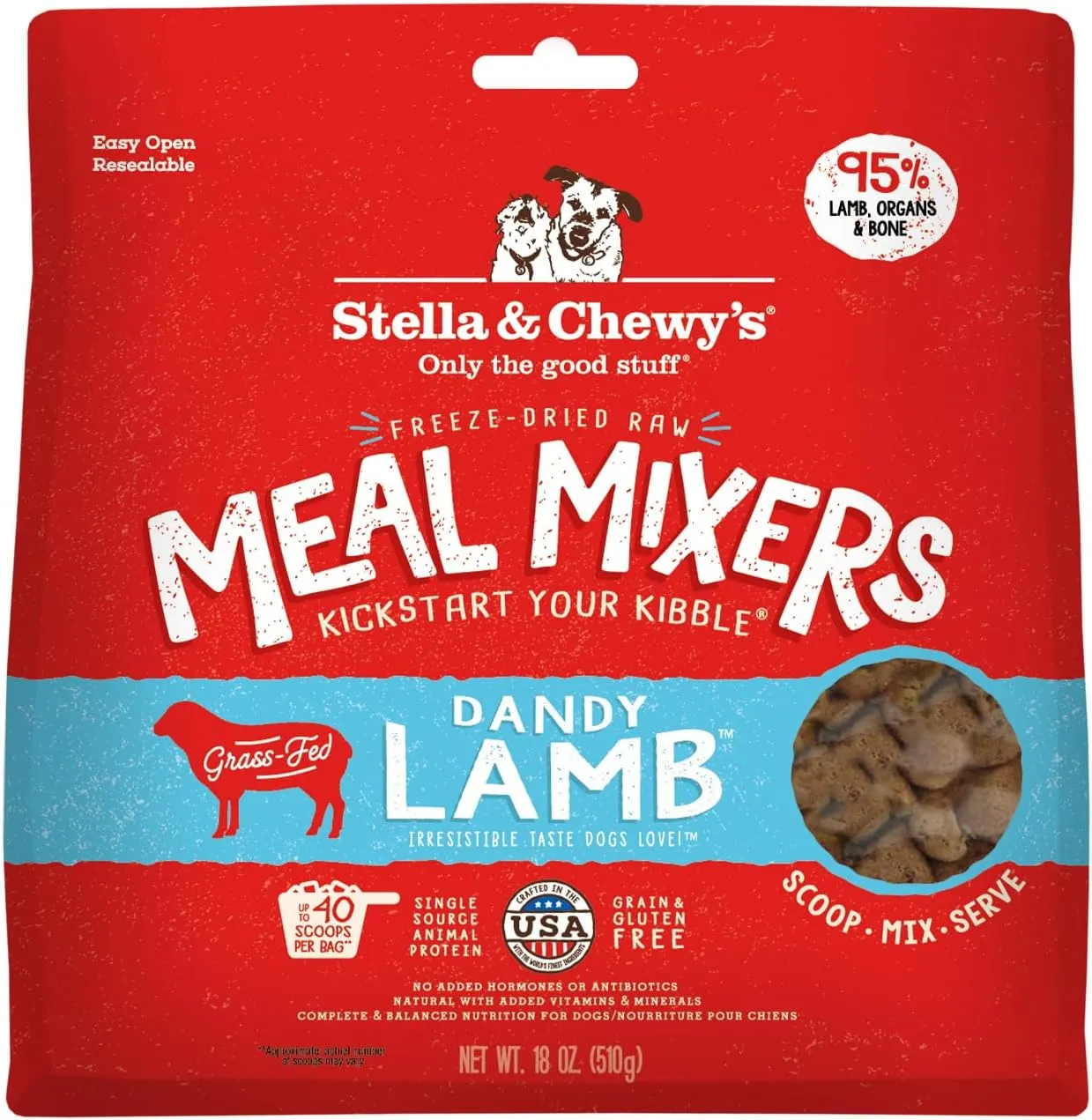 Stella & Chewy's Freeze-Dried Raw Lamb Meal Mixers- Dog Food Topper and Mixer - Made with 95% Grass-Fed Lamb, Organs & Bone - Perfect for Picky Eaters - Grain-Free - 18 oz