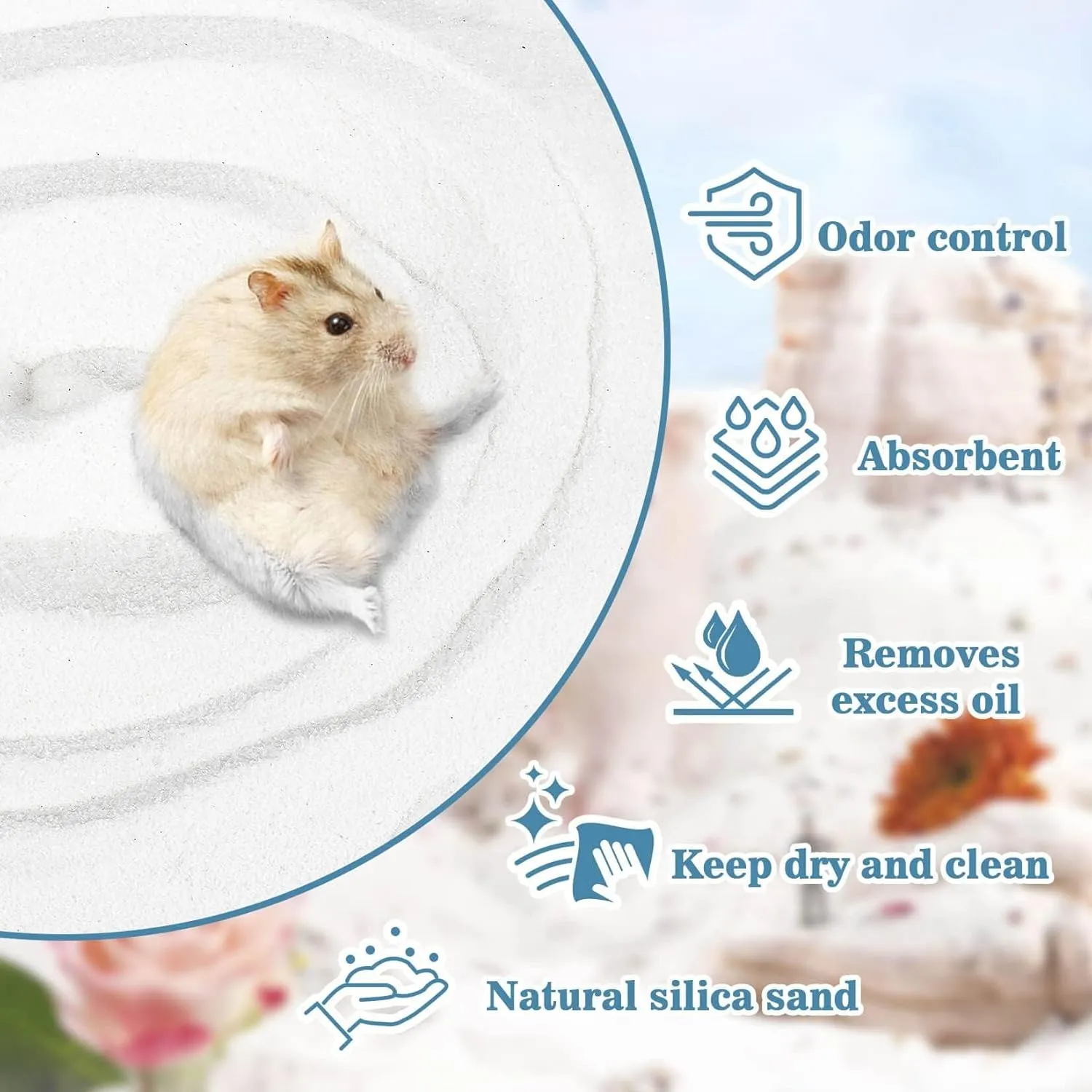 Sukh 14 OZ Hamster Sand Bath - Whit Fine Sand Hamster Bedding Reptile Silica Sand Gerbil Hideout for Hamster Chinchillas Gerbil Syrian Mice Small Animals Small Pets