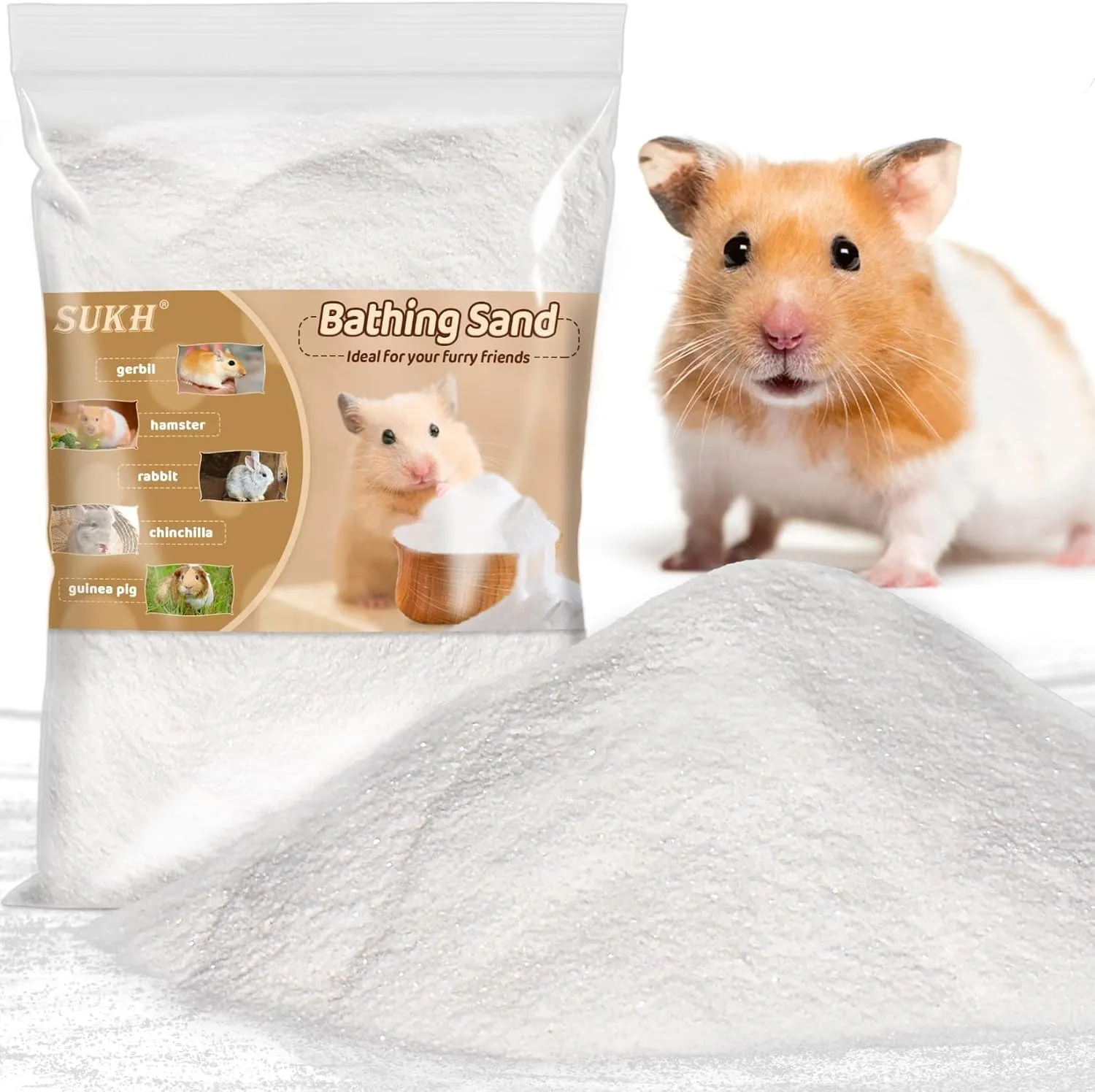 Sukh 14 OZ Hamster Sand Bath - Whit Fine Sand Hamster Bedding Reptile Silica Sand Gerbil Hideout for Hamster Chinchillas Gerbil Syrian Mice Small Animals Small Pets
