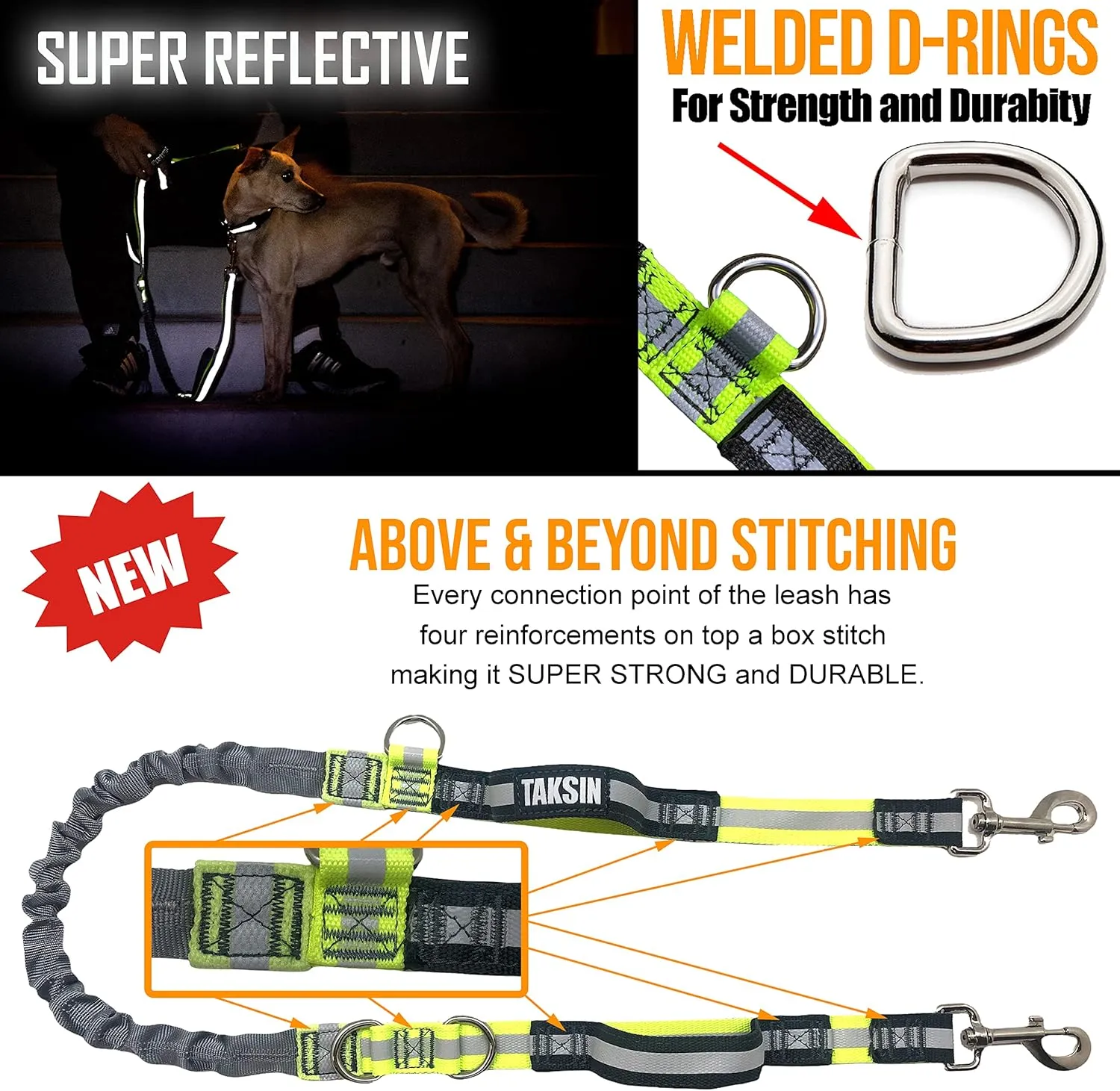 TAKSIN The Ultimate Hands Free Dog Leash System for Walking Running Hiking Training, Reflective Bungee Leash, Treat Holder, Poop Bag Dispenser for Small Medium Large Dogs (Grey Pack)