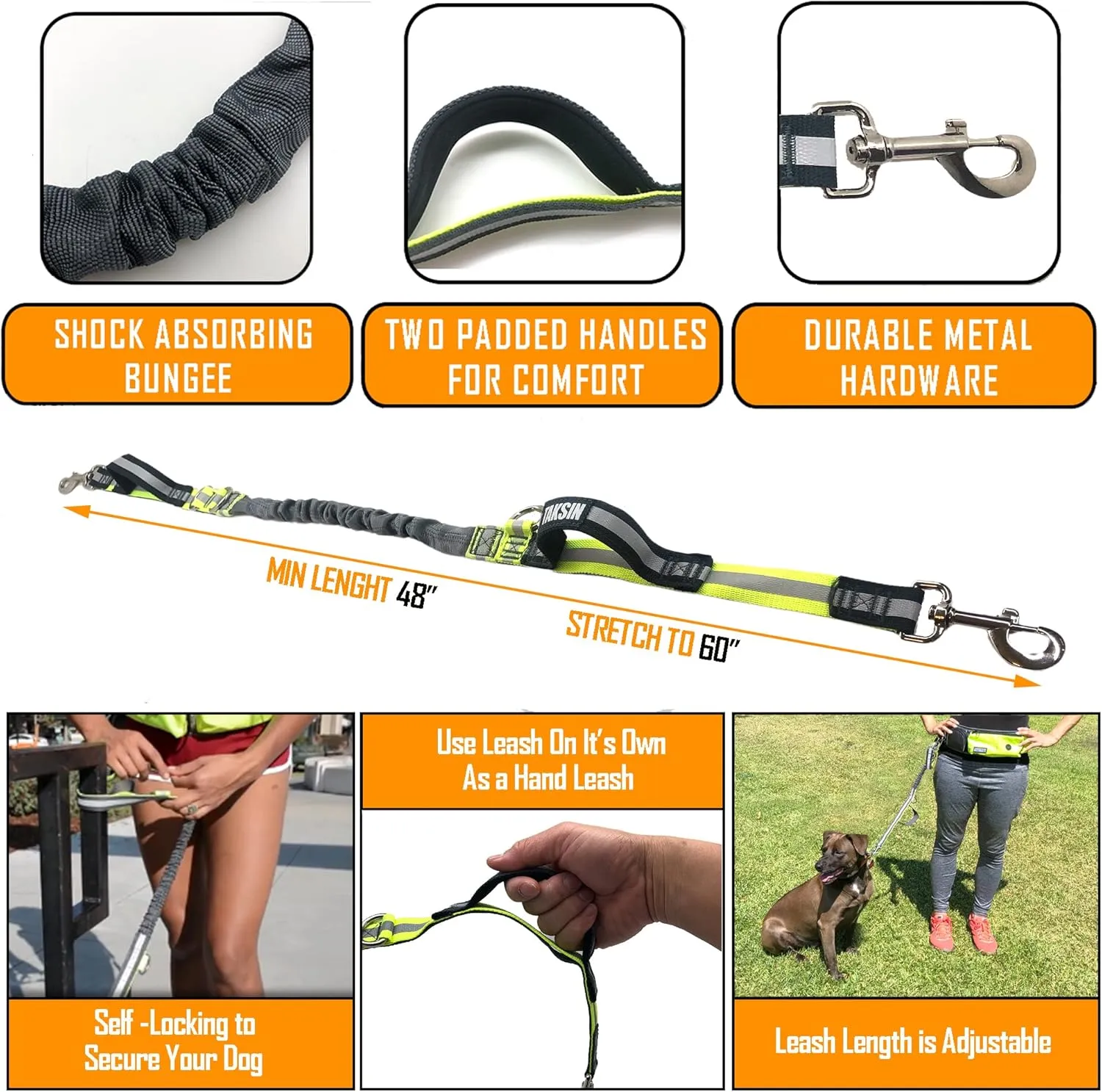 TAKSIN The Ultimate Hands Free Dog Leash System for Walking Running Hiking Training, Reflective Bungee Leash, Treat Holder, Poop Bag Dispenser for Small Medium Large Dogs (Grey Pack)