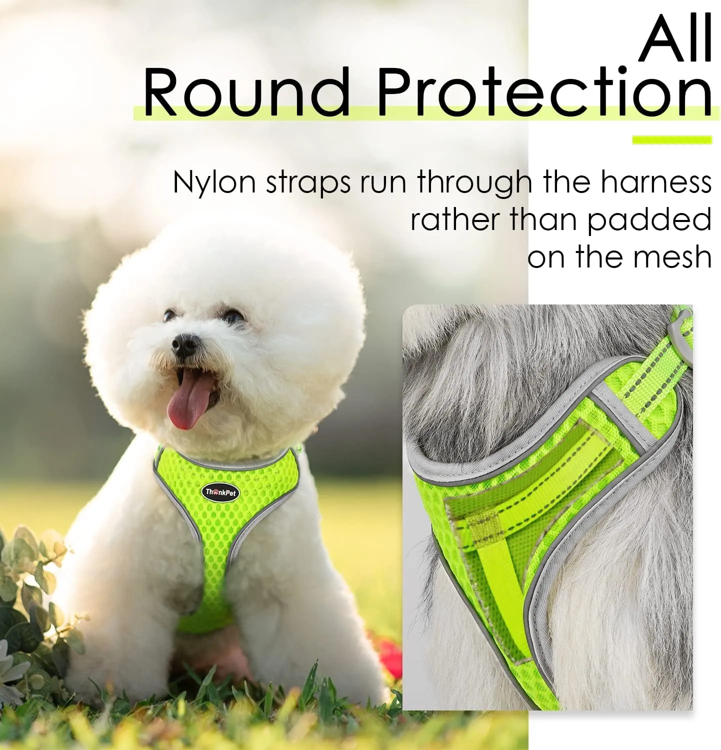 ThinkPet Reflective Breathable Soft Air Mesh No Pull Puppy Choke Free Over Head Vest Harness for Puppy Small Medium Dogs and Cats Green Large