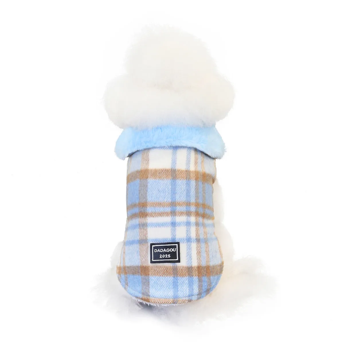 Toby's Designer Wool blend Plaid PeaCoat With Pink Faux Fur Collar