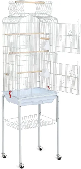 Topeakmart Open Play Top Large Parakeet Bird Cage for Small Birds Parrots Budgies Finches Canaries Lovebirds Metal Bird Cage with Rolling Stand, White