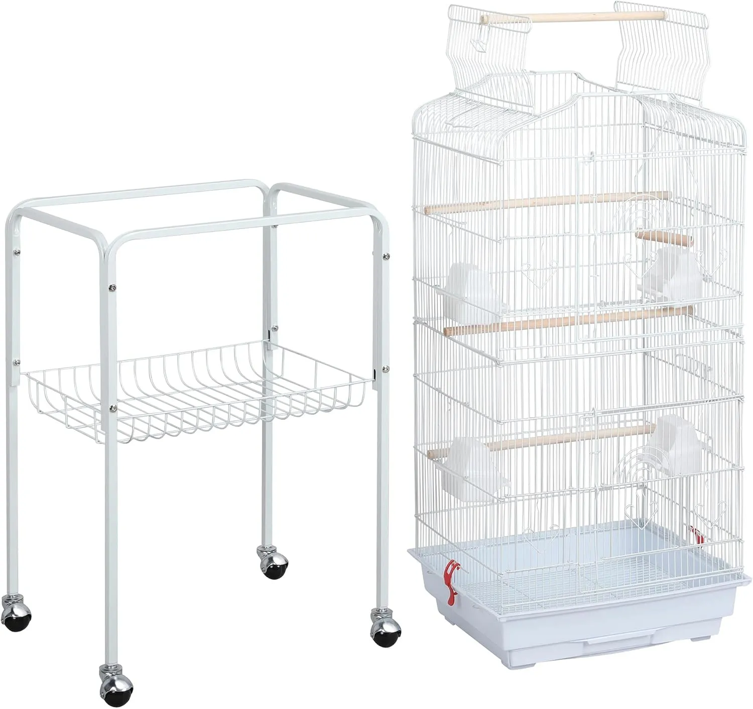 Topeakmart Open Play Top Large Parakeet Bird Cage for Small Birds Parrots Budgies Finches Canaries Lovebirds Metal Bird Cage with Rolling Stand, White