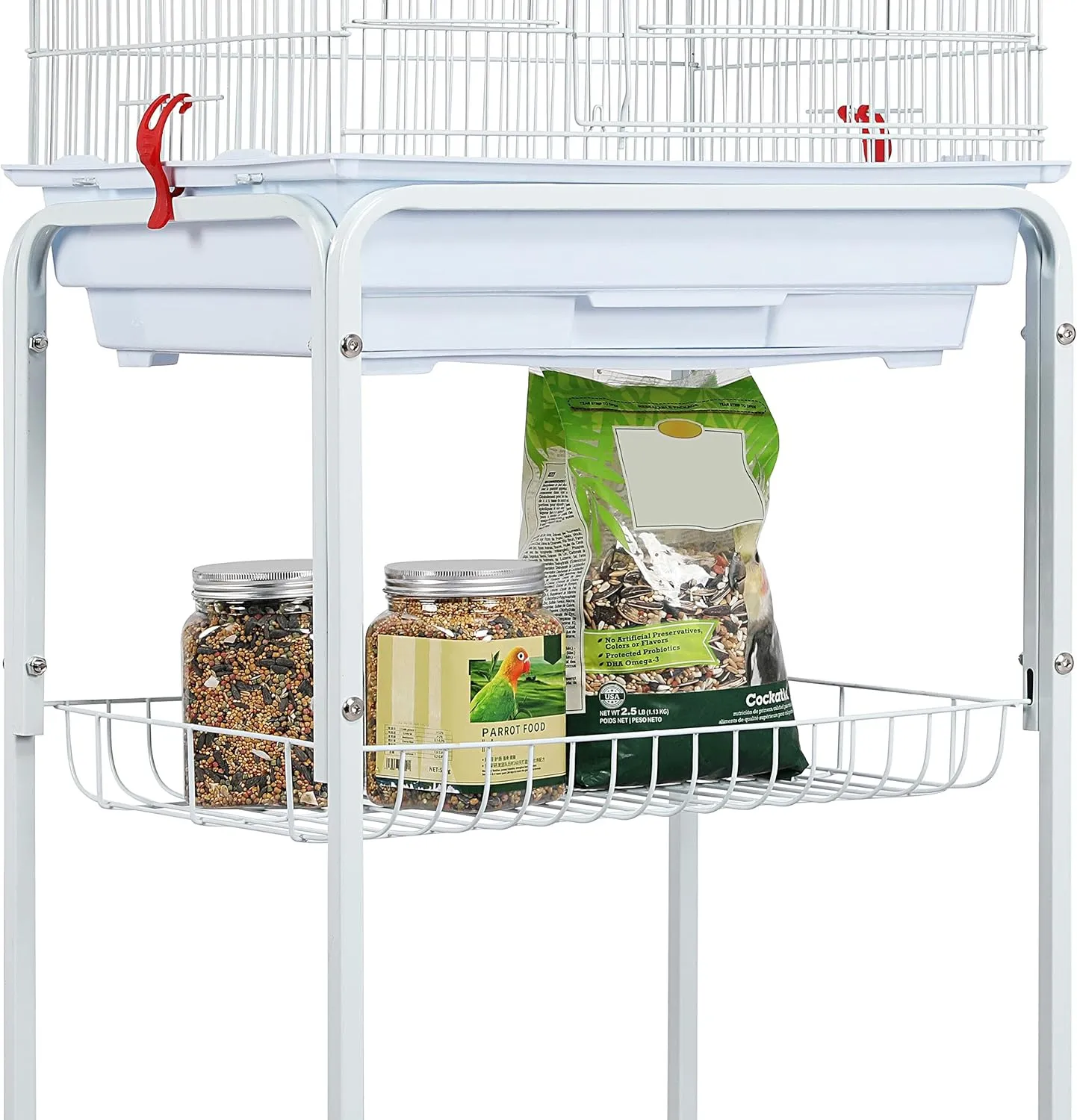 Topeakmart Open Play Top Large Parakeet Bird Cage for Small Birds Parrots Budgies Finches Canaries Lovebirds Metal Bird Cage with Rolling Stand, White