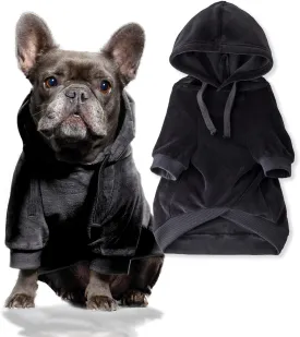 Velour Dog Pet Hoodie Coat for Small, Medium and Large Dogs, Black, X-Small