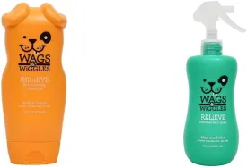 Wags & Wiggles Relieve Anti-Itch Bundle: Dog Shampoo, Fresh Mango Scent, 16 Oz & Waterless Dry Shampoo Spray, Kiwi Scent, 12 Oz - for Dogs with Dry, Itchy, or Sensitive Skin