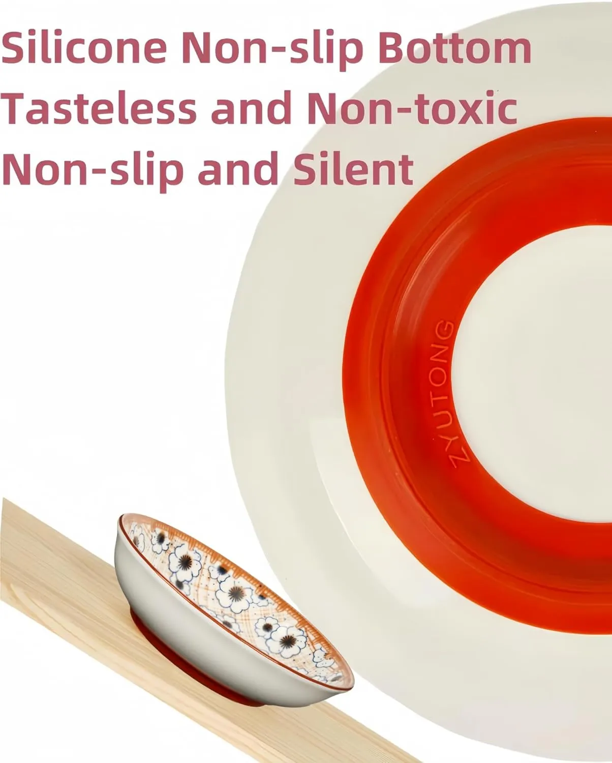 Whisker Fatigue Cat Bowl  5.5 in Ceramic Cat Bowls, Shallow Cat Food Dish, Cute Flat Cat Bowl, Small Wide Cat Plates for Indoor Cats with Silicone Bottom, Non-Slip and Quiet