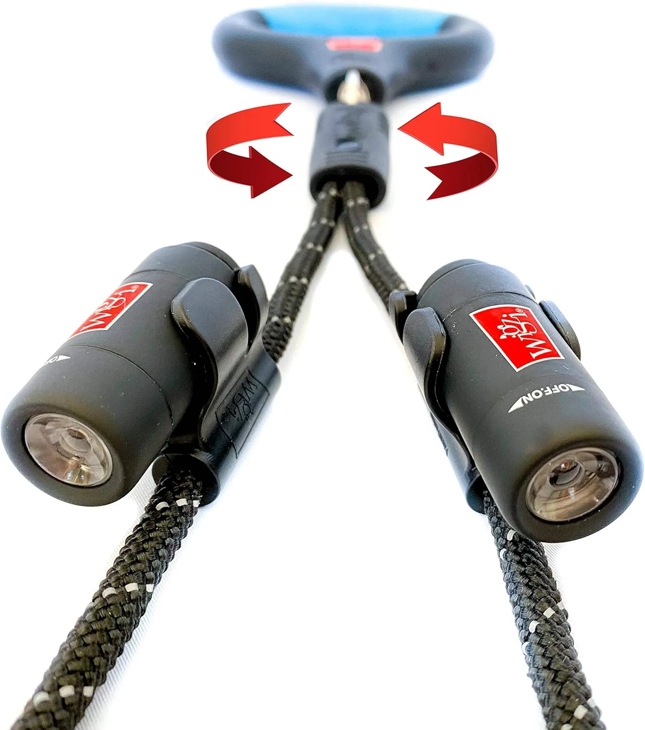WIGZI 2 Dog Leash Automatically Untangles with 360 Spin, Gel Handle - Reflective Rope. Optional LEDs Light UP to 25 FEET. Universal Size All Dogs, Black, Med/Lrg Size with 2 Rechargeable Lights