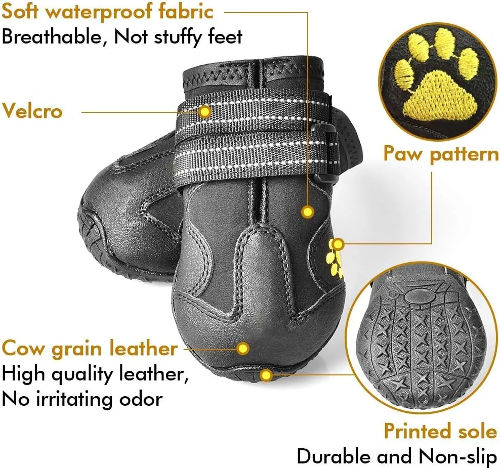 XSY&G Dog Boots,Waterproof Dog Shoes,Dog Booties with Reflective Rugged Anti-Slip Sole and Skid-Proof,Outdoor Dog Shoes for Medium Dogs 4Pcs-Size 3